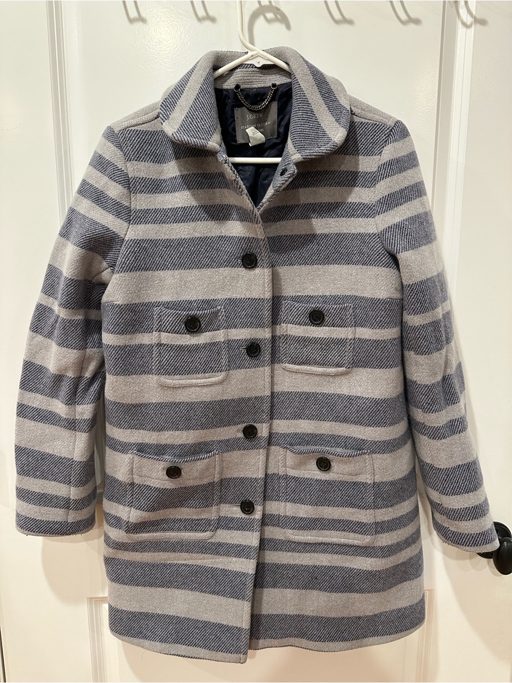 J. Crew Navy Stadium Cloth Jacket with Gold Chain - Picture 1 of 6